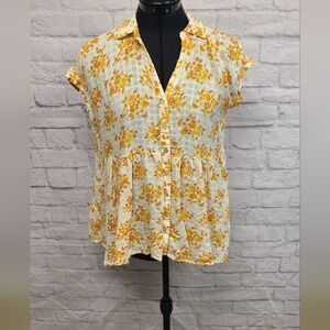 Jane and Delancey Orange and Yellow Flutter Sleeve Blouse